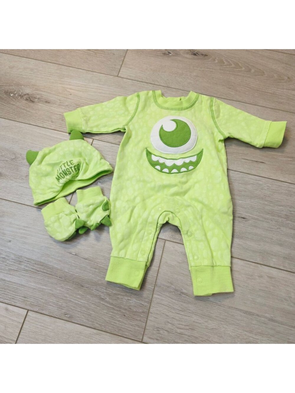 Disney Store Monster INC Costume Romper and Hat Infant Baby Sz 3M